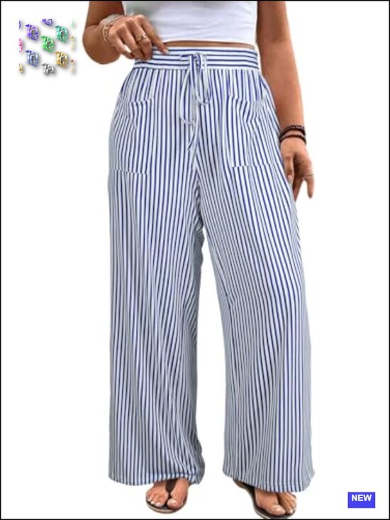 Pants - Plus Size Wide Leg Palazzo Pants Elastic High Waist Lounge Trousers with